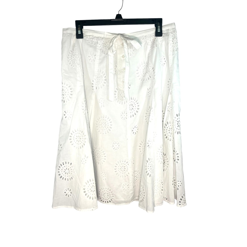 Talbots White Lace Eyelet Midi Skirt Size 12 Petites A Line Fairy Cottage‎ Lined